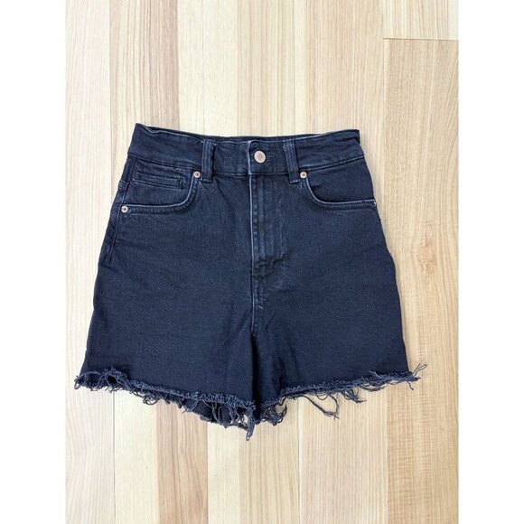 Zara EUC Black High Rise Distressed Cutoff Denim Shorts Size 24 2 - Picture 1 of 3
